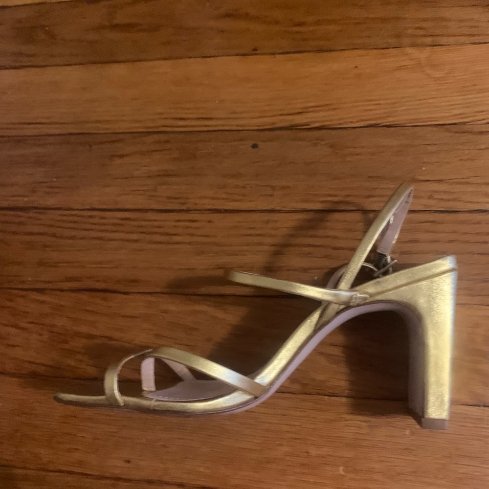 SCHUTZ gold strapped block heel